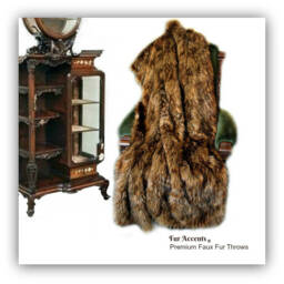 Faux Fur Throw Blanket - Medium Brown Wolf, Minky Cuddle Lining - thumbnail 1
