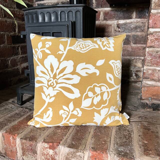 1266. Floral Leaf Ochre 100% Cotton Cushion Cover, Various Sizes - image 1