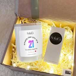 Personalised 21st Birthday Candle Gift With Matches Vegan Soy Wax, Custom Label - thumbnail 3