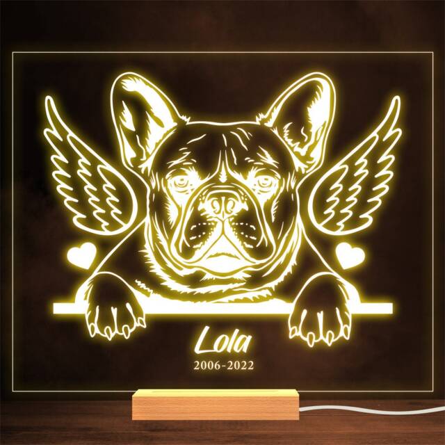 French Bulldog Angel Memorial Pet Loss Personalised Gift Warm Lamp Night Light - image 1