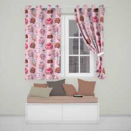 Dessert Cake Cupcake Donut Candy Sweet Treat Seamless Pattern Soft Pink Background Readymade Eyelet Ring Top Thermal 100% Blackout Curtains - thumbnail 1