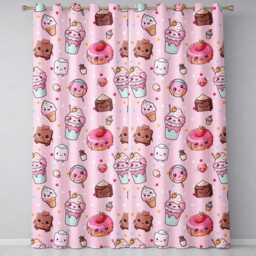 Dessert Cake Cupcake Donut Candy Sweet Treat Seamless Pattern Soft Pink Background Readymade Eyelet Ring Top Thermal 100% Blackout Curtains - thumbnail 2