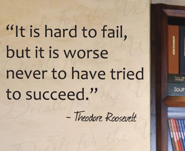 Its Hard Fail But Worse Never Have Tried Theodore Roosevelt Office Inspirational Success Vinyl Quote Art Wall Decal Sticker Decor In13 - image 1