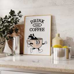 Drink More Coffee Print - Trendy Retro Kitchen Prints Wall Art More Coffee Cafe Print Bar Cart Wall Decor Art - thumbnail 3