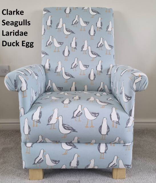 Seagulls Fabric Children's Armchair Coastal Nursery Decor Duck Egg Grey Kids Chair Boys Girls Seat Navy Blue Taupe Seaside - image 1