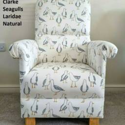 Seagulls Fabric Children's Armchair Coastal Nursery Decor Duck Egg Grey Kids Chair Boys Girls Seat Navy Blue Taupe Seaside - thumbnail 3