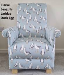 Seagulls Fabric Children's Armchair Coastal Nursery Decor Duck Egg Grey Kids Chair Boys Girls Seat Navy Blue Taupe Seaside - thumbnail 1