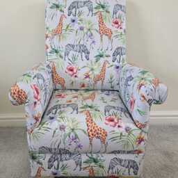Seagulls Fabric Children's Armchair Coastal Nursery Decor Duck Egg Grey Kids Chair Boys Girls Seat Navy Blue Taupe Seaside - thumbnail 2