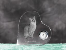 Singapura Cat - Crystal Clock in The Shape Of A Heart With Image Pure-Bred Cat - thumbnail 1