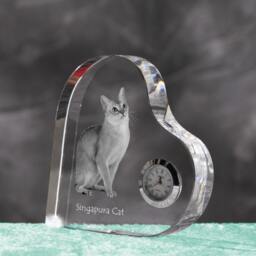 Singapura Cat - Crystal Clock in The Shape Of A Heart With Image Pure-Bred Cat - thumbnail 2