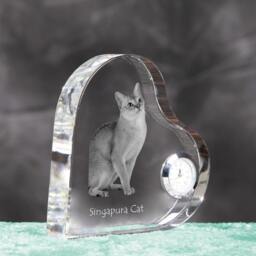 Singapura Cat - Crystal Clock in The Shape Of A Heart With Image Pure-Bred Cat - thumbnail 3