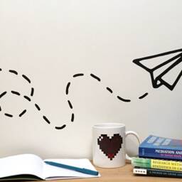 Paper Airplane Wall Decal - Modern Plane Sticker Office Art Nursery Decor Peel & Stick Vinyl 23x9 - thumbnail 2