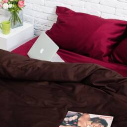 Cotton Sateen Bedding Set Of 5 Pieces in Brown & Red. Flat Sheet, Fitted Duvet Cover, 2 Pillowcases. Twin Full Queen Au Eu