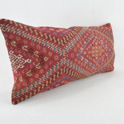 "Kilim Pillow, Wool Kilim Cousin From Anatolia , 30x60 cm, 12""x24" - thumbnail 2