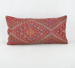 "Kilim Pillow, Wool Kilim Cousin From Anatolia , 30x60 cm, 12""x24" - thumbnail 1