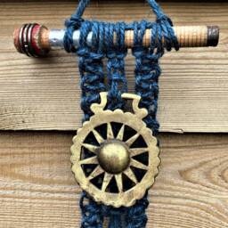 Unique Macrame, Horse Brass, Weaving Pirn Wall Hanging - Handmade - thumbnail 3