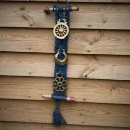 Unique Macrame, Horse Brass, Weaving Pirn Wall Hanging - Handmade - thumbnail 2