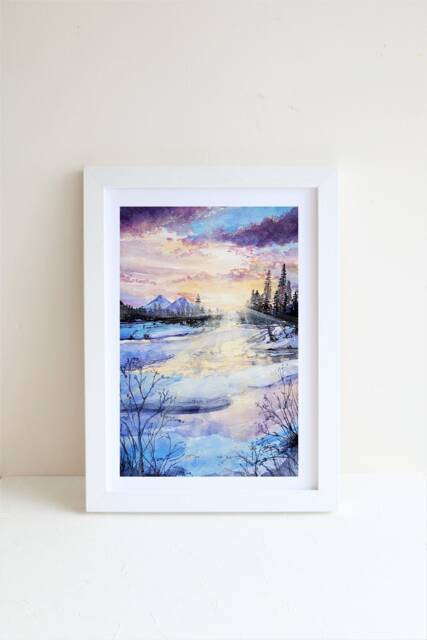 Winter Gouache Illustration Art Print, A4 Art Print, Painting, Landscape Wall Deco, Watercolor Postcard - image 1