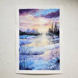 Winter Gouache Illustration Art Print, A4 Art Print, Painting, Landscape Wall Deco, Watercolor Postcard - thumbnail 2