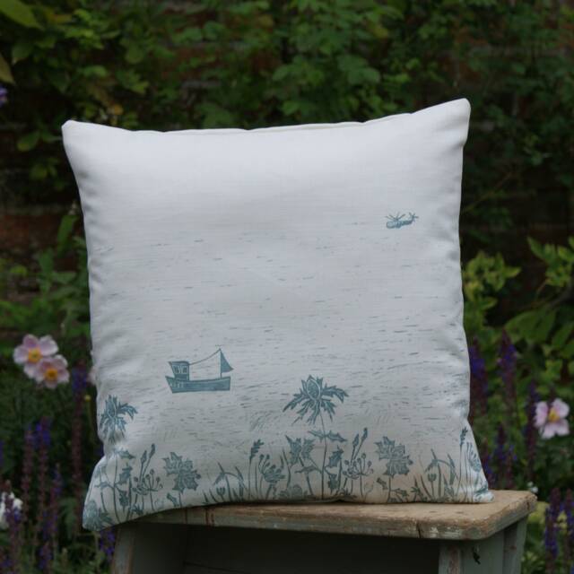 Fishing Boats Lino Print Cushion - image 1