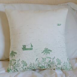 Fishing Boats Lino Print Cushion - thumbnail 2