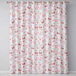 Cute Strawberry Bunny Macaron Dessert Kawaii Cream Background Seamless Pattern Readymade Eyelet Ring Top Thermal 100% Blackout Curtains - thumbnail 2