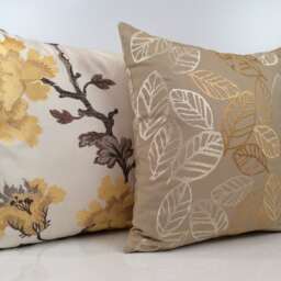 Off White & Bright Yellow Pillow, Throw Pillow Cover, Decorative Cushion Accent Silk Embroidery, Cotton - thumbnail 4