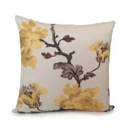 Off White & Bright Yellow Pillow, Throw Pillow Cover, Decorative Cushion Accent Silk Embroidery, Cotton - thumbnail 1