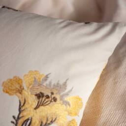 Off White & Bright Yellow Pillow, Throw Pillow Cover, Decorative Cushion Accent Silk Embroidery, Cotton - thumbnail 3