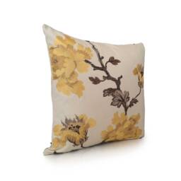 Off White & Bright Yellow Pillow, Throw Pillow Cover, Decorative Cushion Accent Silk Embroidery, Cotton - thumbnail 2