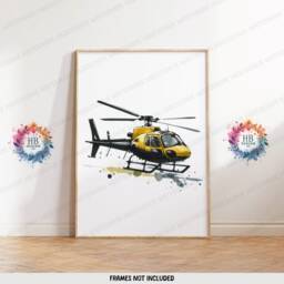 Kids Helicopter Prints - Set Of 3 Posters - Boys Bedroom Decor Aircraft Wall Art Watercolor Style Kid Nursery Poster Aviation Gifts - thumbnail 3