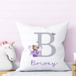 Personalised Alphabet Butterfly Cushion, Girls Purple Room Decor, Lilac Butterfly, Cute Bear, Gift For Girls, Bedroom - thumbnail 2