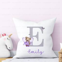Personalised Alphabet Butterfly Cushion, Girls Purple Room Decor, Lilac Butterfly, Cute Bear, Gift For Girls, Bedroom - thumbnail 3