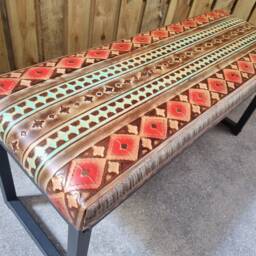 Aztec Tribal Kilim Style Leather Bench - Southwestern - 40 - thumbnail 4