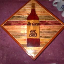 Wood Wall Art Sculpture Featuring A Hand Cut Wine Bottle Set in Oak & Pine Beveled Trim Strips Stained Variety Of Colors - thumbnail 3