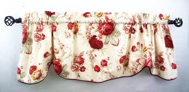 Valance Toile Scallop Piping Lined Window Floral Print Living Room, Kitchen Rod Pocket Home Decor Corded - image 1