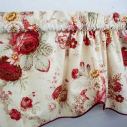 Valance Toile Scallop Piping Lined Window Floral Print Living Room, Kitchen Rod Pocket Home Decor Corded - thumbnail 2