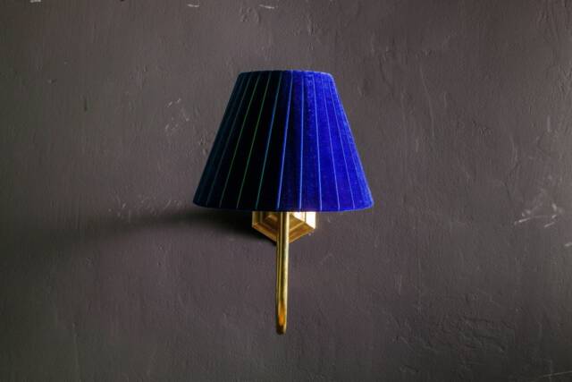 Curved Brass Lampshade Sconce, Wall Lighting, Sconce For Home, Bedroom Plug In - image 1