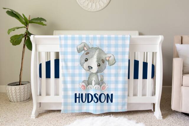 Puppy Blanket, Personalized Baby Blanket Gift, Toddler Nursery Decor, Birthday Dog Gift - image 1