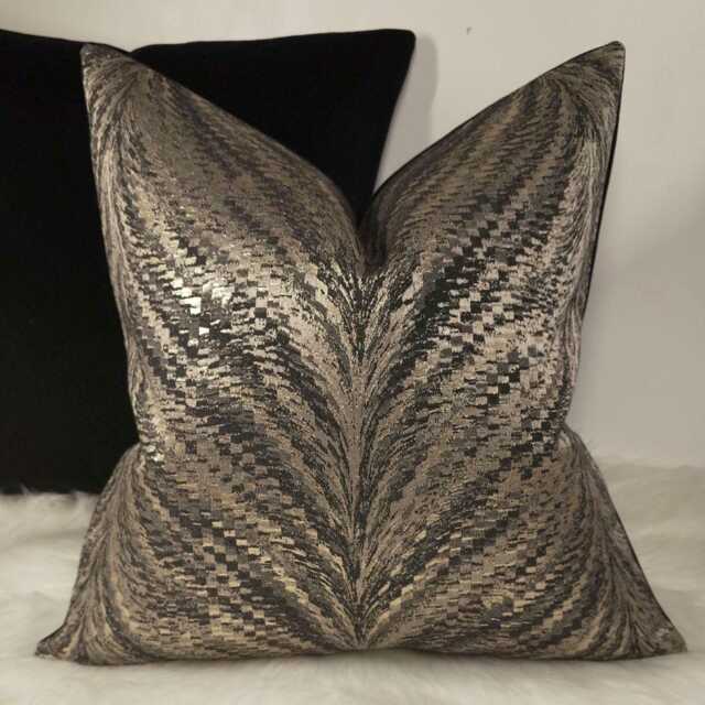 Luxury Black & Gold Metallic Luxor Charcoal Cushion Cover New Home Sofa & Bed Designer Handmade Pillow Sham - image 1