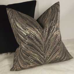 Luxury Black & Gold Metallic Luxor Charcoal Cushion Cover New Home Sofa & Bed Designer Handmade Pillow Sham - thumbnail 3