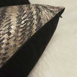 Luxury Black & Gold Metallic Luxor Charcoal Cushion Cover New Home Sofa & Bed Designer Handmade Pillow Sham - thumbnail 4