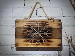 Hand Carved Helm Of Awe Reclaimed Wood Viking Wall Art - thumbnail 1