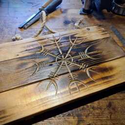 Hand Carved Helm Of Awe Reclaimed Wood Viking Wall Art - thumbnail 2