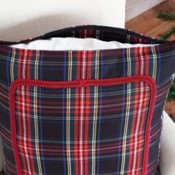 Black Stewart Plaid Pillow Cover With Braided Trim, Farmhouse Cover, Tartan Sham - thumbnail 3