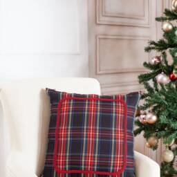 Black Stewart Plaid Pillow Cover With Braided Trim, Farmhouse Cover, Tartan Sham - thumbnail 2
