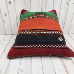 Vintage Kilim Pillow Cover Hand-Spun Wool, Turkish Cotton - 20In20In - thumbnail 2