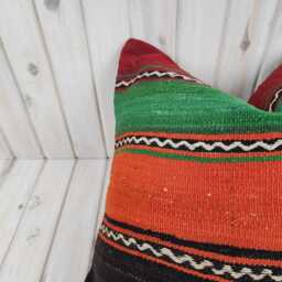 Vintage Kilim Pillow Cover Hand-Spun Wool, Turkish Cotton - 20In20In - thumbnail 3