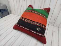 Vintage Kilim Pillow Cover Hand-Spun Wool, Turkish Cotton - 20In20In - thumbnail 1