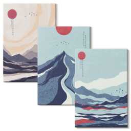 Canvas Art Set Of 3 - Mountain Landscapes Japanese Style, Blue Wall Print, Abstract Decor - thumbnail 2